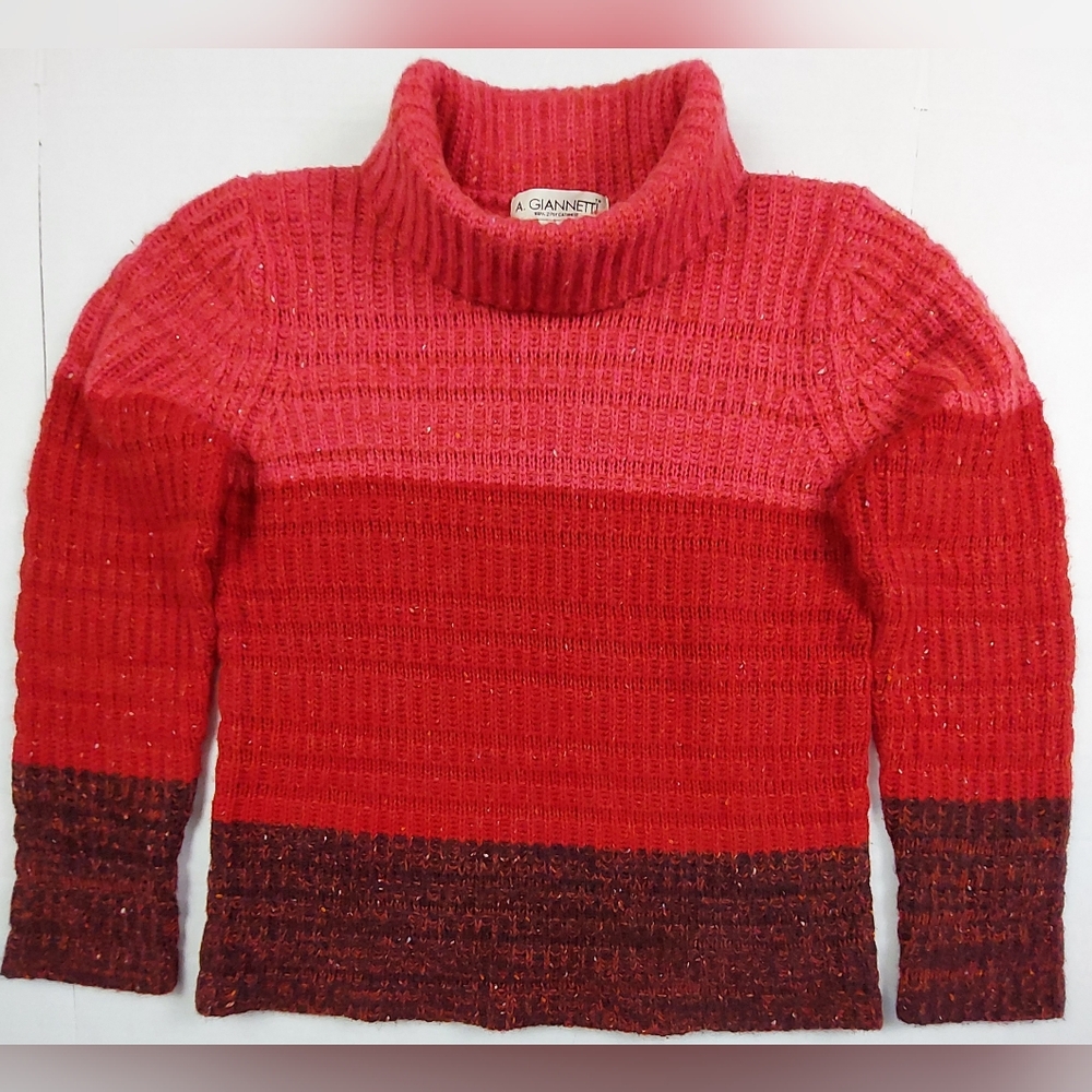A Giannetti 2 Ply Cashmere Sweater Womens Large Red Pink Color Block Sparkle